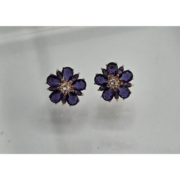 Rose Gold Plated 925 Sterling Silver Earrings Marquise Amethyst Gemstone Stud - Picture 2 of 7